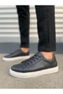 JY122 Mode Bağcıklı Cilt Erkek Günlük Sneaker Ayakkabı CBT - Siyah