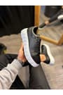 JY144 Volt Bağcıklı Cilt Erkek Günlük Sneaker Yüksek Taban Ayakkabı CBT Siyah