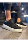 JY144 Volt Bağcıklı Süet Erkek Günlük Sneaker Yüksek Taban Ayakkabı SBT Siyah