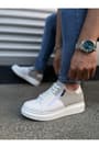 JY155 Warrior Bağcıklı ve Fermuarlı Cilt Süet Erkek Günlük Sneaker Ayakkabı CSBT - Beyaz/Gri