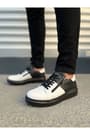 JY155 Warrior Bağcıklı ve Fermuarlı Cilt Erkek Günlük Sneaker Ayakkabı CST - Siyah/Beyaz