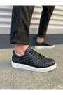 JY166 Prestige Bağcıklı Cilt Kapitone Desenli Erkek Günlük Sneaker Ayakkabı CBT - Siyah
