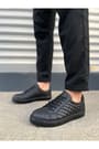 JY166 Prestige Bağcıklı Cilt Kapitone Desenli Erkek Günlük Sneaker Ayakkabı CST - Siyah