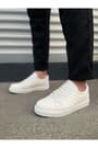 JY166 Prestige Bağcıklı Cilt Kapitone Desenli Erkek Günlük Sneaker Ayakkabı CBT - Beyaz