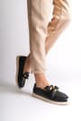 LYDIA Bağcıksız Ortopedik Rahat Taban Çiçek Desenli Kadın Babet Ayakkabı CKT - Siyah