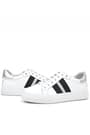 Hakiki Deri Beyaz Siyah Desenli Kadın Sneaker Ayakkabı