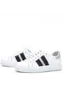 Hakiki Deri Beyaz Siyah Desenli Kadın Sneaker Ayakkabı