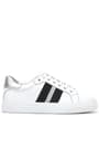 Hakiki Deri Beyaz Siyah Desenli Kadın Sneaker Ayakkabı