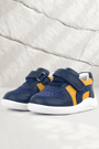 Rakerplus Genuine Leather Navy Blue Yellow Anatomic Baby Sports Shoes