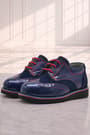 Rakerplus Hidra Patent Leather Suede Navy Blue Lace up Baby Shoes