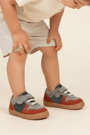 Rakerplus Bob Genuine Leather Gray Green Barefoot Velcro Elastic Baby Sneakers