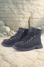 Real Fur Genuine Leather Black Nubuck Lace Up Zipper Kids Snow Boots