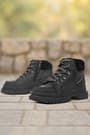 Rakerplus Genuine Leather Black Zippered Laced Up Kids Boots
