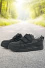 Rakerplus Black Genuine Leather Banded Men Kids' Sneaker Shoes