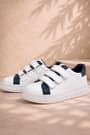 Rakerplus Genuine Leather White Banded Kids Casual Sports School Shoes