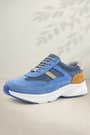 Rakerplus Genuine Leather Anatomical Blue Tan Lace-up Lightweight Children's Sports Shoes