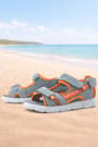 Genuine Leather Grey Orange Kids Sandals Shoes