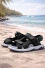 Rakerplus Genuine Leather Black Skin Comfortable Sole Velcro Kids Sandals Shoes