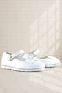 Rakerplus Genuine Leather White Daisy Detailed Velcro Girls Ballerina Shoes 100-B1DTX-DERI.30