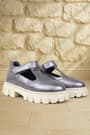 Rakerplus Genuine Leather Platinium Cream Sole Velcro Girls School Shoes 910-PLB-DERI.26