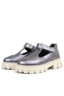 Rakerplus Genuine Leather Platinium Cream Sole Velcro Girls School Shoes 910-PLB-DERI.26