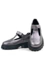 Rakerplus Genuine Leather Platinum Black Sole Velcro Girls' School Shoes 910-PLS-DERI.26
