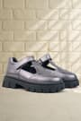 Rakerplus Genuine Leather Platinum Black Sole Velcro Girls' School Shoes 910-PLS-DERI.26