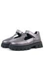Rakerplus Genuine Leather Platinum Black Sole Velcro Girls' School Shoes 910-PLS-DERI.26