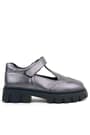 Rakerplus Genuine Leather Platinum Black Sole Velcro Girls' School Shoes 910-PLS-DERI.26