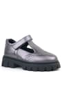 Rakerplus Genuine Leather Platinum Black Sole Velcro Girls' School Shoes 910-PLS-DERI.26