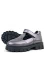 Rakerplus Genuine Leather Platinum Black Sole Velcro Girls' School Shoes 910-PLS-DERI.26