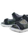 Rakerplus Genuine Leather Green Camouflage Patterned Black Kids Sandals 10365-YKS.26