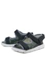 Rakerplus Genuine Leather Green Camouflage Patterned Black Kids Sandals 10365-YKS.26