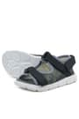 Rakerplus Genuine Leather Green Camouflage Patterned Black Kids Sandals 10365-YKS.26