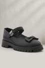 Rakerplus Black Matte Thick Sole Metal Detailed Velcro Girls' Ballerinas