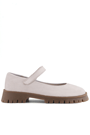 Rakerplus Hakiki Deri Krem Nubuk Cırtlı Kalın Tabanlı Kız Çocuk Okul Ayakkabısı
