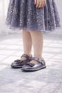Rakerplus Genuine Leather Platinum Buckle Detailed Velcro Girls Ballet Flats