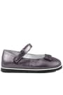 Rakerplus Genuine Leather Anthracite Gray Girls' Flat Shoes with Velcro