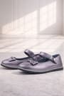 Rakerplus Genuine Leather Platinum Buckle Detailed Velcro Girls Ballet Flats