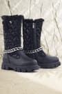 Rakerplus Black Long Zipper Chain Detailed Girls Rain Boots