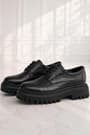Rakerplus Genuine Leather Black Rougan Laced Up Women Oxford Casual Shoes