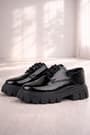 Rakerplus Black Patient Leather Laced Up Girls Kids' Oxford School Shoes
