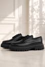 Rakerplus Genuine Leather Black Rougan Laced Up Women Oxford Casual Shoes
