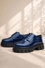 Rakerplus Navy Blue Patent Leather Lace Up Girls Oxford School Shoes