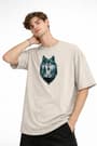 Wolf - Oversize Erkek Tişört BEJ