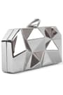 Geometrik Desenli Gümüş Metal Clutch Abiye Çanta KC980-G