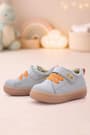 Anatomical Genuine Leather Gray Metal Detailed Elastic and Velcro Baby Shoes