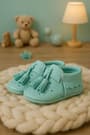 Peppa Genuine Leather Green Tasseled Elastic Baby Bootee