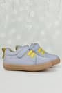 Genuine Leather Grey Yellow Soft Elastic Banded Shoes For Kids