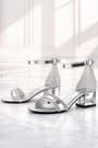 Elsa Silver Mirrored Silvery Thick Heels Shiny Stone Girls' Evening Dresses